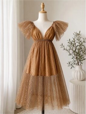 Gold Tulle Sparkle Long Dress